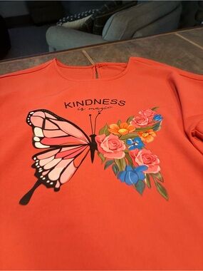 Coral "Kindness is Magic" Butterfly Floral Ruffle tiered sleeve top - S (up to M